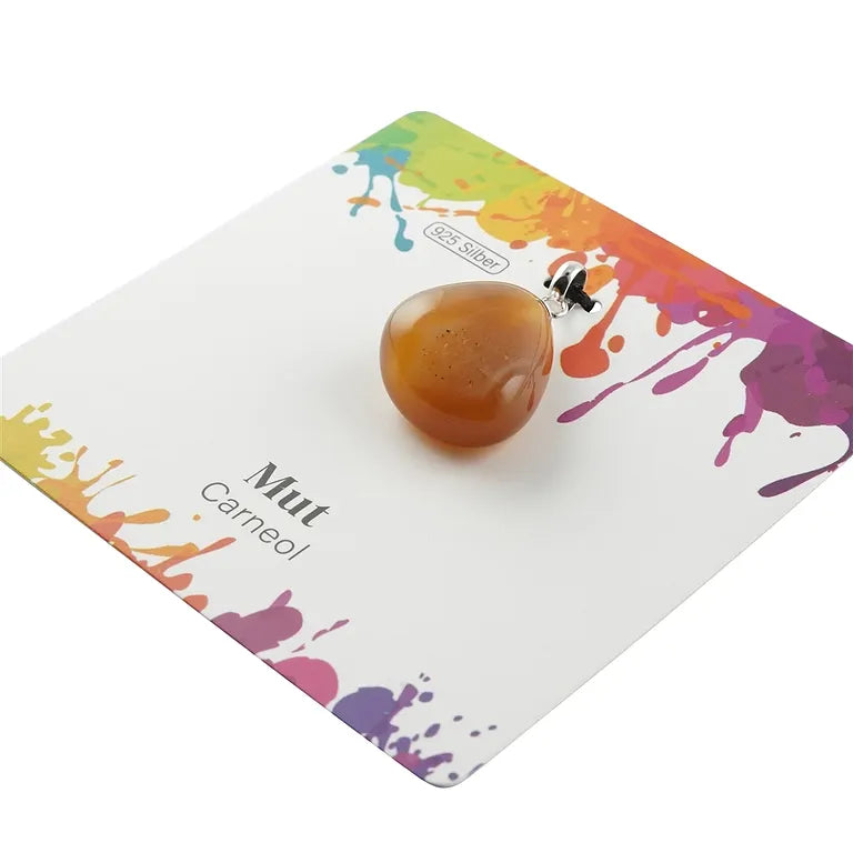 Mut – Carneol (gebr.) Trommelstein 2,0–2,5 cm mit 925er Silberöse - klein