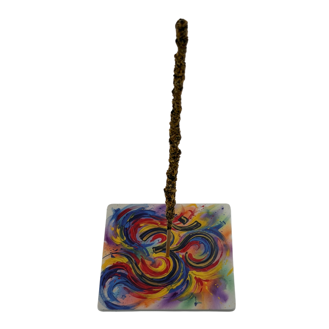 OM – Motiv 11 | Abstrakter Räucherstäbchenhalter aus Acryl - 10 × 10 cm