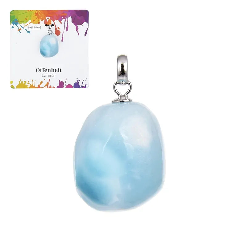 Offenheit – Larimar (A-Qualität) Trommelstein 2,0–2,5 cm mit 925er Silberöse - klein