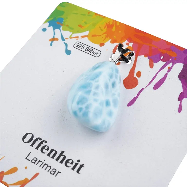 Offenheit – Larimar (A-Qualität) Trommelstein 2,5 - 3 cm mit 925er Silber-V-Öse - groß
