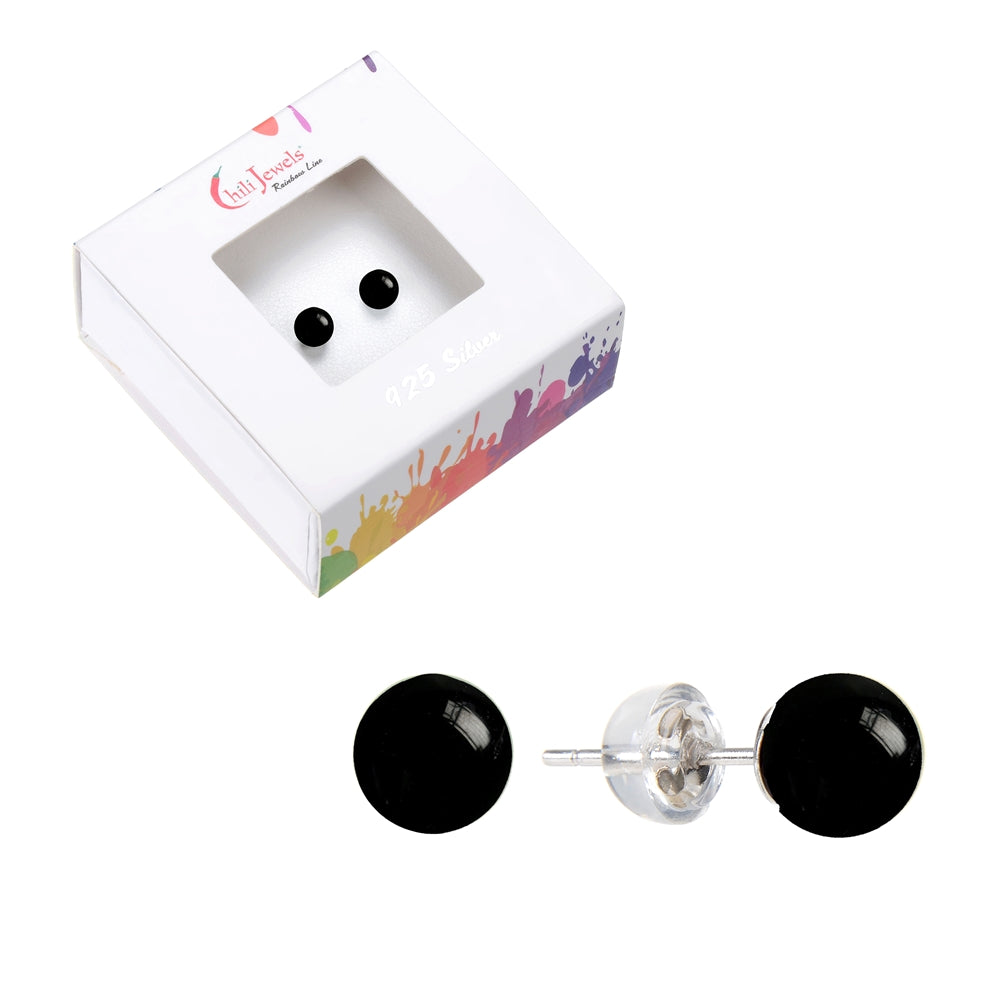 Ohrstecker Onyx (gef.), Kugel, 6 mm, rhodiniert 925 Silber