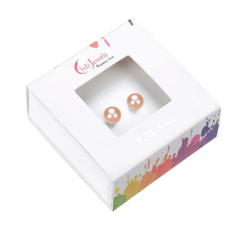 Ohrstecker Perle lachs (natur), Kugel, 8 mm 925 Silber