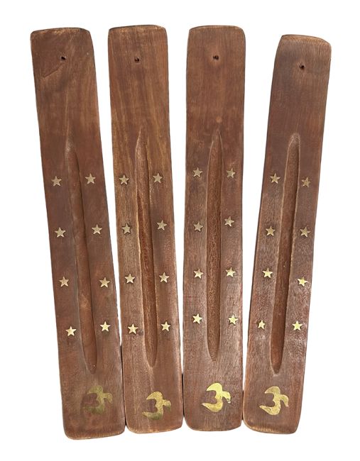 Om  - Räucherstäbchenhalter aus Holz 25 x 3 cm