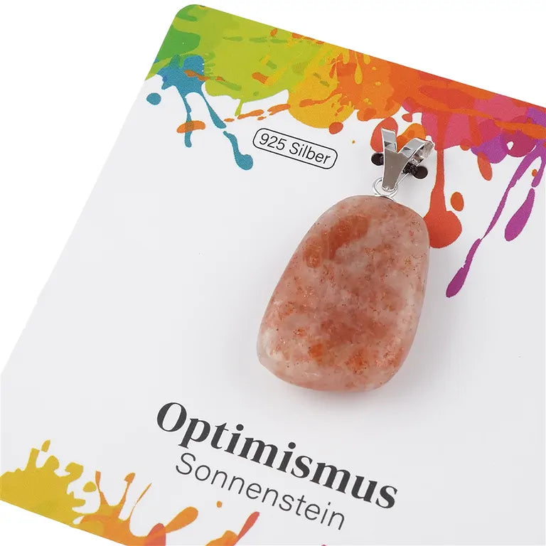 Optimismus – Sonnenstein Trommelstein 2,5 - 3 cm mit 925er Silber-V-Öse - groß