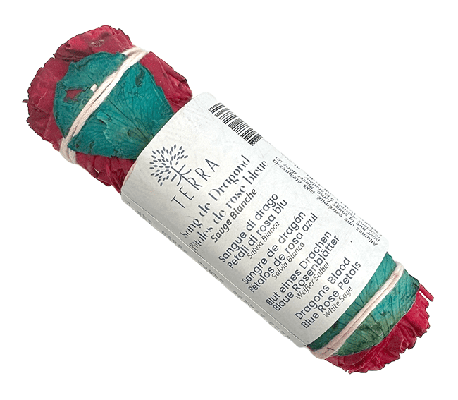 Räucherbündel - Weißer Salbei-Drachenblut und blaue Rosenblütenblätter 25–30 g 10 cm