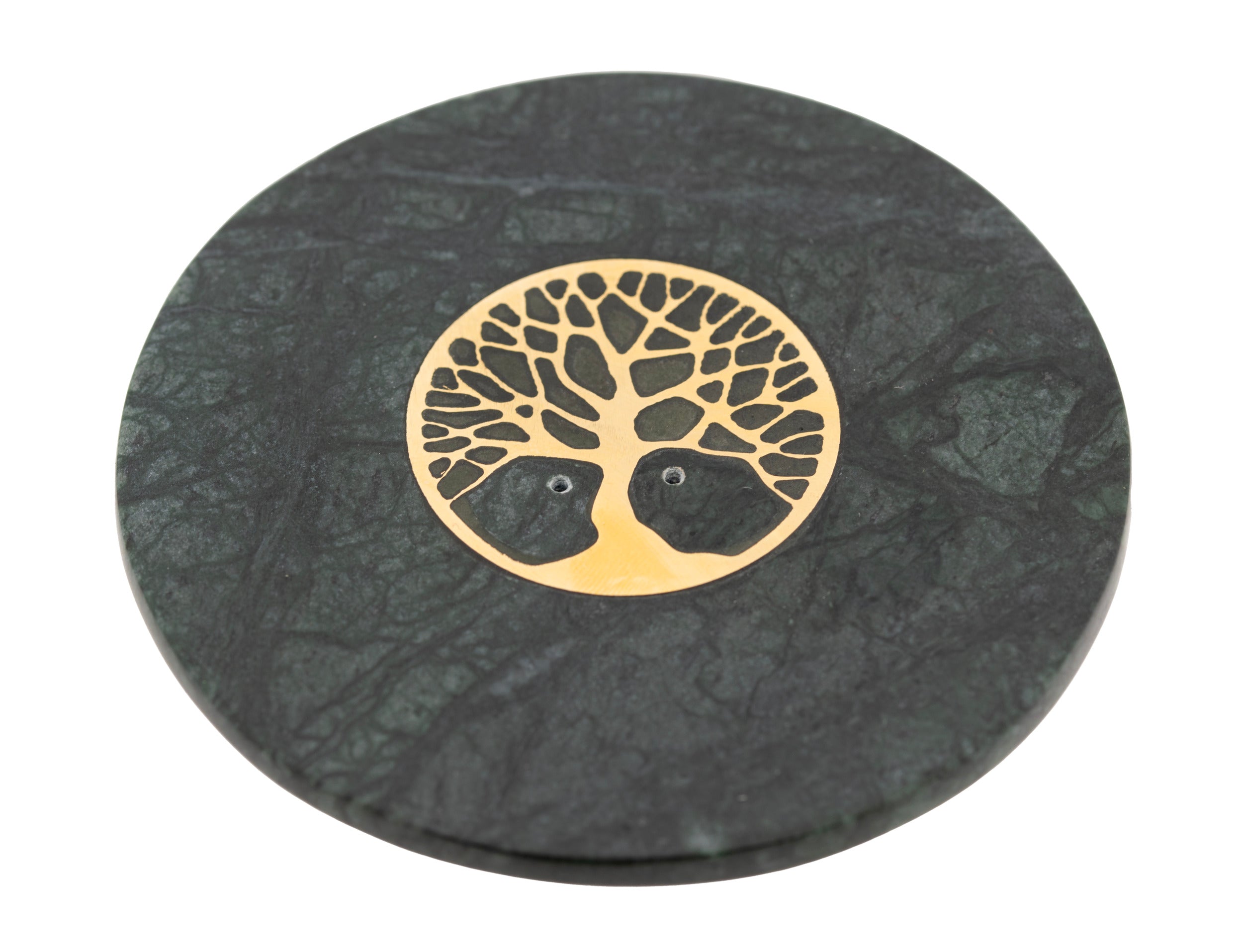 Räucherstäbchenhalter Yggdrasil – grüner Marmor - Ø 10 cm