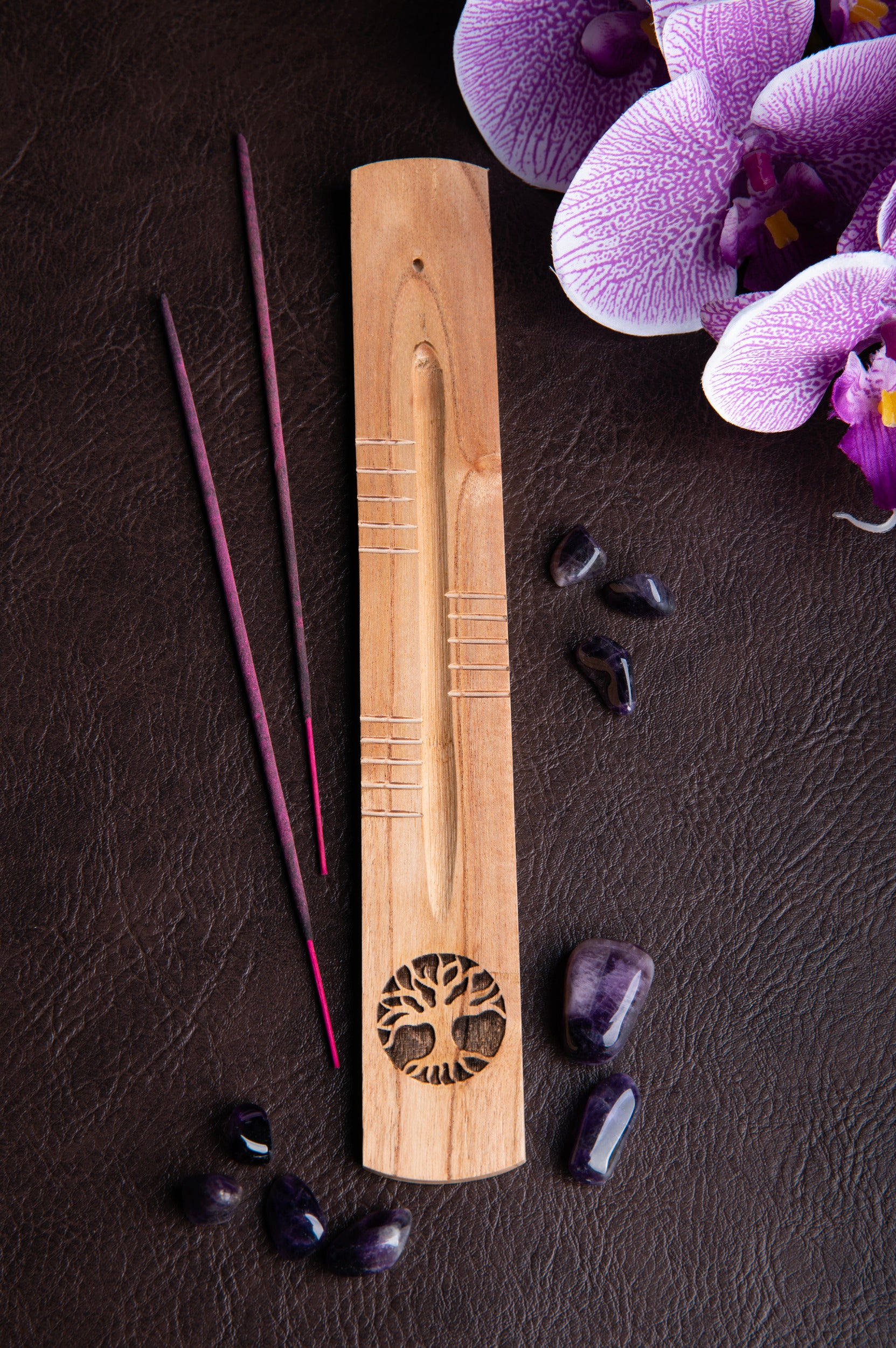 Räucherstäbchenhalter – Yggdrasil – Schiffchen – Mangoholz – 26 x 3,5 cm