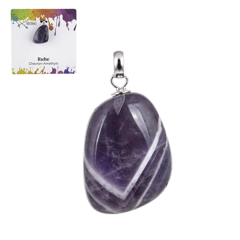Ruhe – Chevron-Amethyst Trommelstein 2,0–2,5 cm mit 925er Silberöse - klein