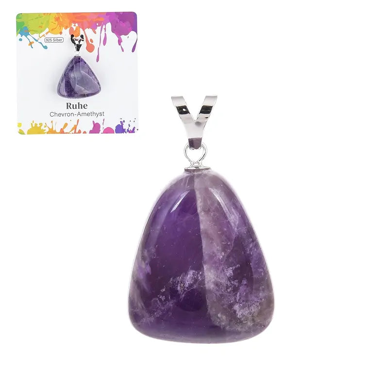 Ruhe – Chevron-Amethyst Trommelstein 2,5–3 cm mit 925er Silber-V-Öse - groß