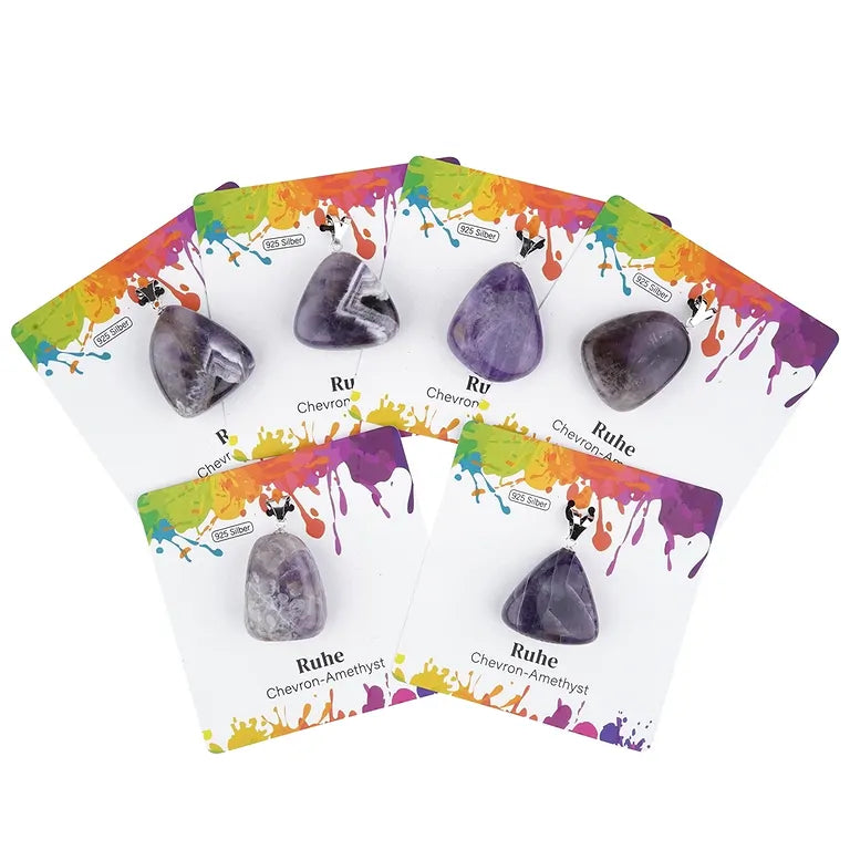 Ruhe – Chevron-Amethyst Trommelstein 2,5–3 cm mit 925er Silber-V-Öse - groß