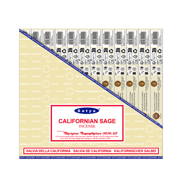 Satya - Californian Sage (Kalifornischer Salbei) – Räucherstäbchen – 15 g Schachtel (ca. 12–15 Stäbchen)