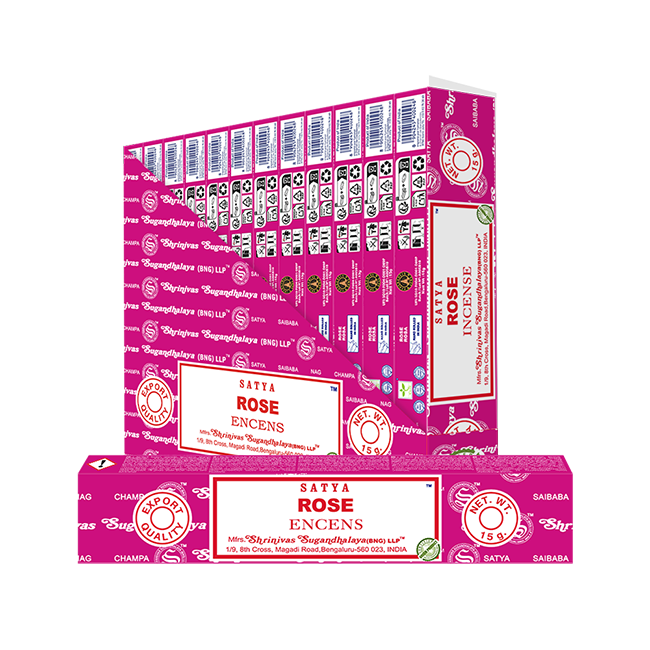 Satya - Rose – Räucherstäbchen – 15 g Schachtel (ca. 12–15 Stäbchen)