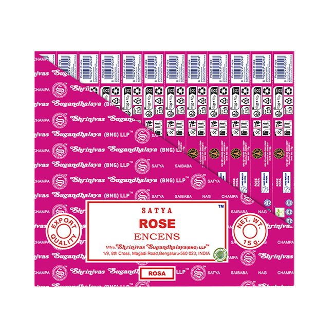 Satya - Rose – Räucherstäbchen – 15 g Schachtel (ca. 12–15 Stäbchen)