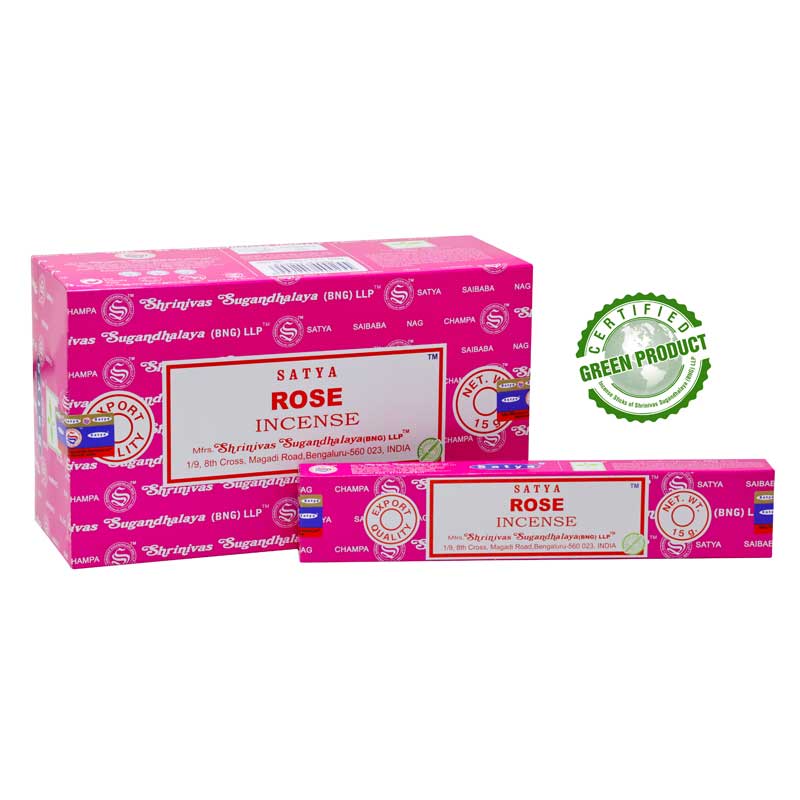 Satya - Rose – Räucherstäbchen – 15 g Schachtel (ca. 12–15 Stäbchen)