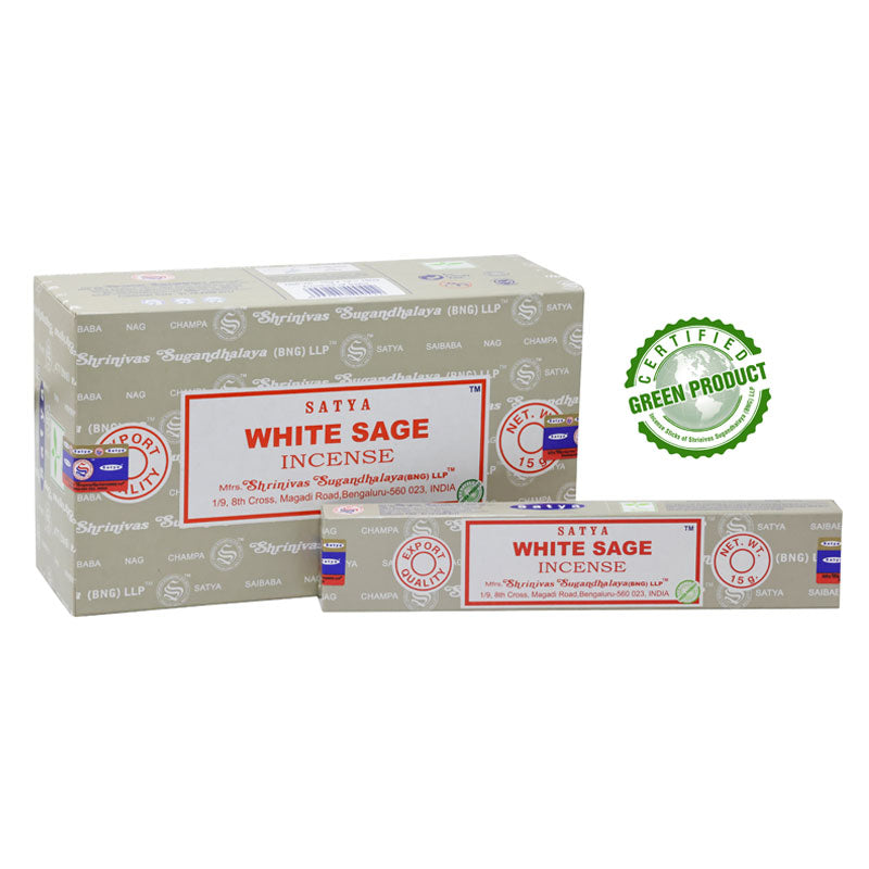 Satya - White Sage (Weiße Salbei) – Räucherstäbchen – 15 g Schachtel (ca. 12–15 Stäbchen)