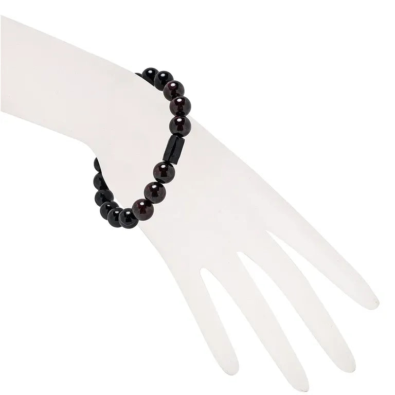 Schörl (Schwarzer Turmalin) & Granat – Armband mit 10-mm Kugeln (elastisch, ca. 19 cm)