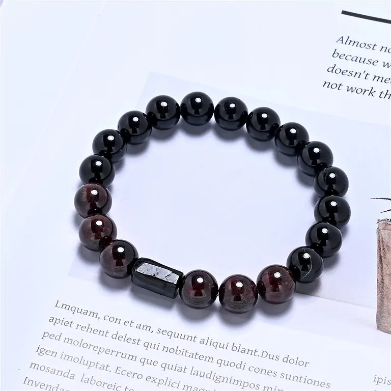 Schörl (Schwarzer Turmalin) & Granat – Armband mit 10-mm Kugeln (elastisch, ca. 19 cm)