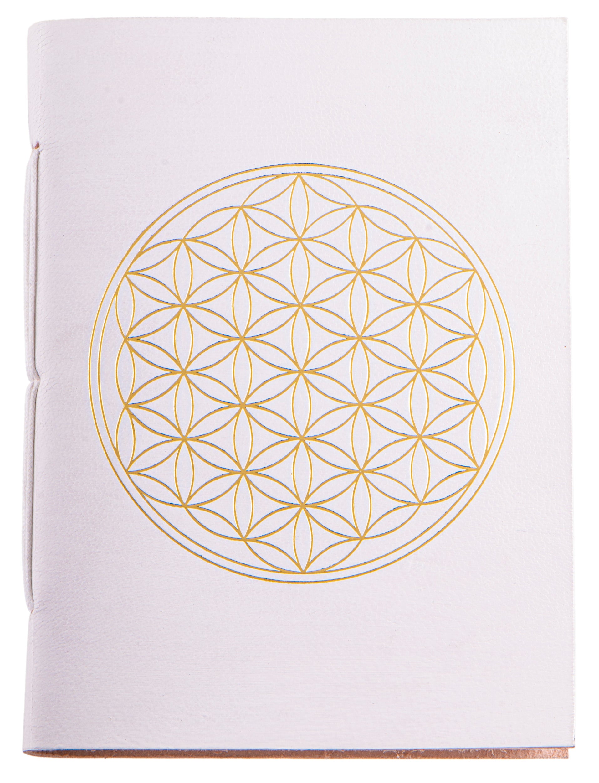 Schreibbuch „Lebensblume“ weiß/gold – Leder, 144 Seiten (18×13 cm)