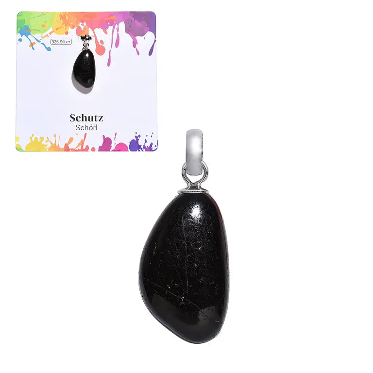 Schutz – Schwarzer Turmalin (Schörl) Trommelstein 2,0–2,5 cm mit 925er Silberöse - klein