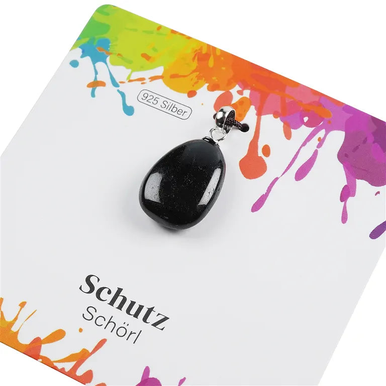 Schutz – Schwarzer Turmalin (Schörl) Trommelstein 2,0–2,5 cm mit 925er Silberöse - klein