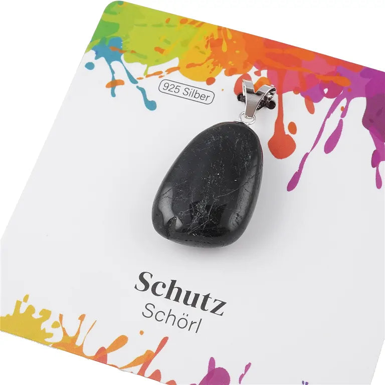 Schutz – Schwarzer Turmalin (Schörl) Trommelstein 2–3 cm mit 925er Silber-V-Öse