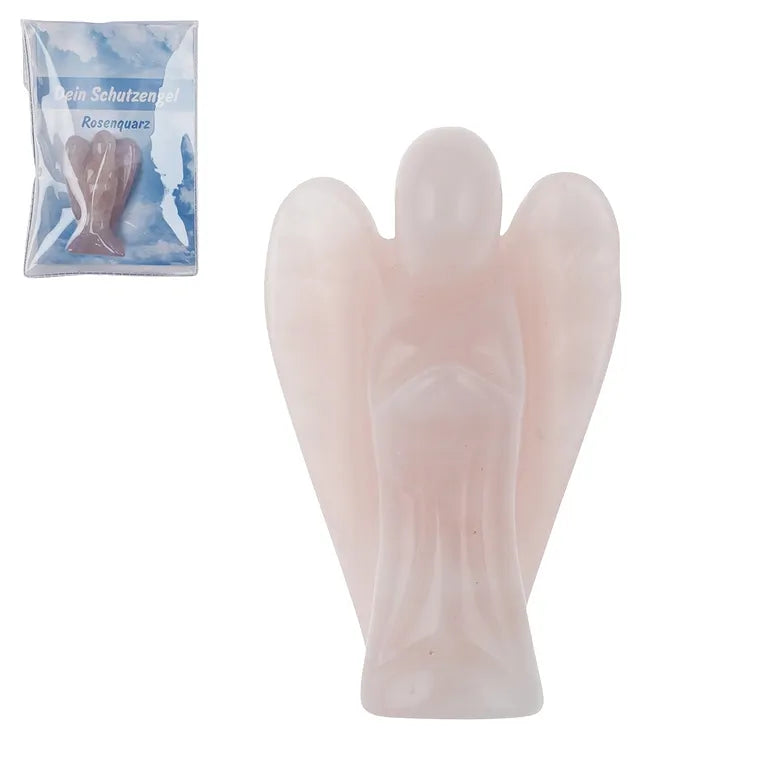 Schutzengel Rosenquarz – 7,5 cm (groß) in Pouch mit Beileger