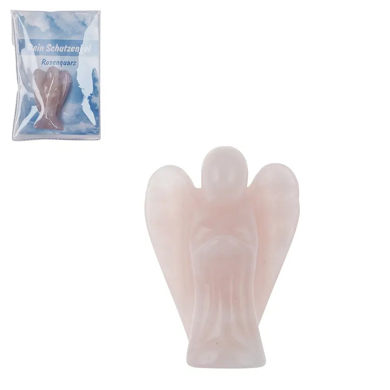 Schutzengel aus Rosenquarz – 5 cm (klein) in Pouch mit Beileger