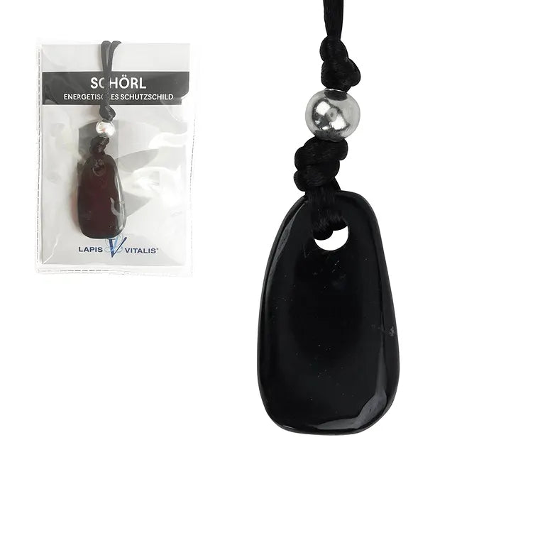 Schutzschild – Schwarzer Turmalin (Schörl) Anhänger flach 4 cm mit Stoffband