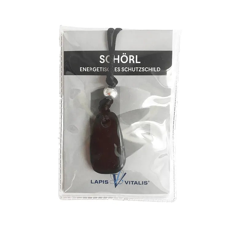 Schutzschild – Schwarzer Turmalin (Schörl) Anhänger flach 4 cm mit Stoffband