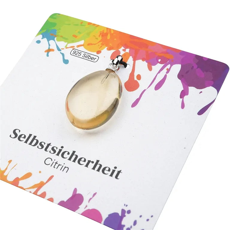 Selbstsicherheit – Citrin (gebr.) Trommelstein 2,0–2,5 cm mit 925er Silberöse - klein