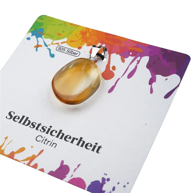 Selbstsicherheit – Citrin (gebr.) Trommelstein 2,5–3 cm mit 925er Silber-V-Öse - groß