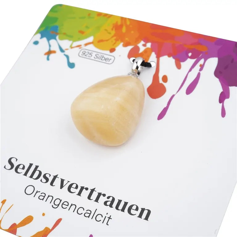 Selbstvertrauen – Orangencalcit Trommelstein 2,0–2,5 cm mit 925er Silberöse - klein