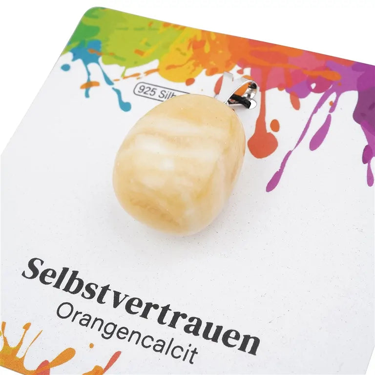 Selbstvertrauen – Orangencalcit Trommelstein 2,5 - 3 cm mit 925er Silber-V-Öse - groß