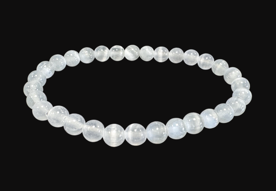 Selenit Katzenauge - AA Qualität - Perlenarmband 6 mm