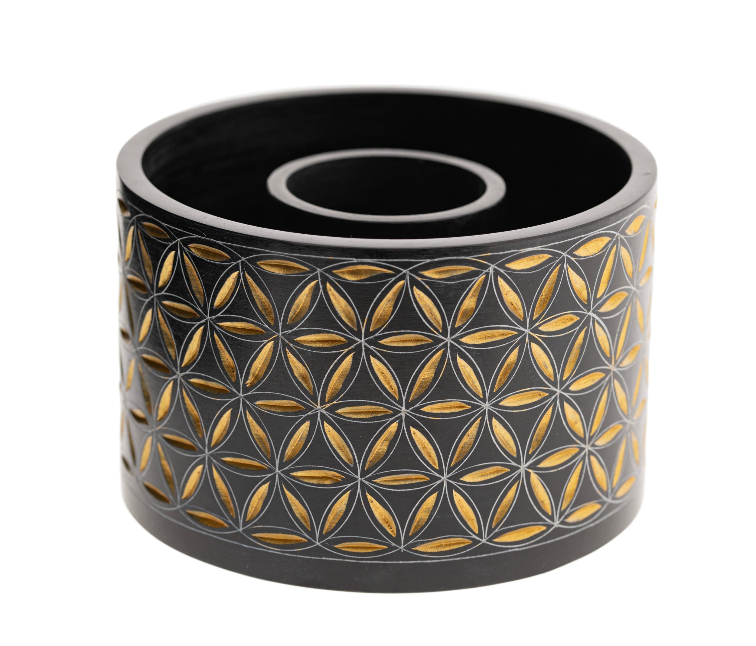 Smudge Bowl – Blume des Lebens – groß – Speckstein – Ø 11,5 cm, H 7,5 cm