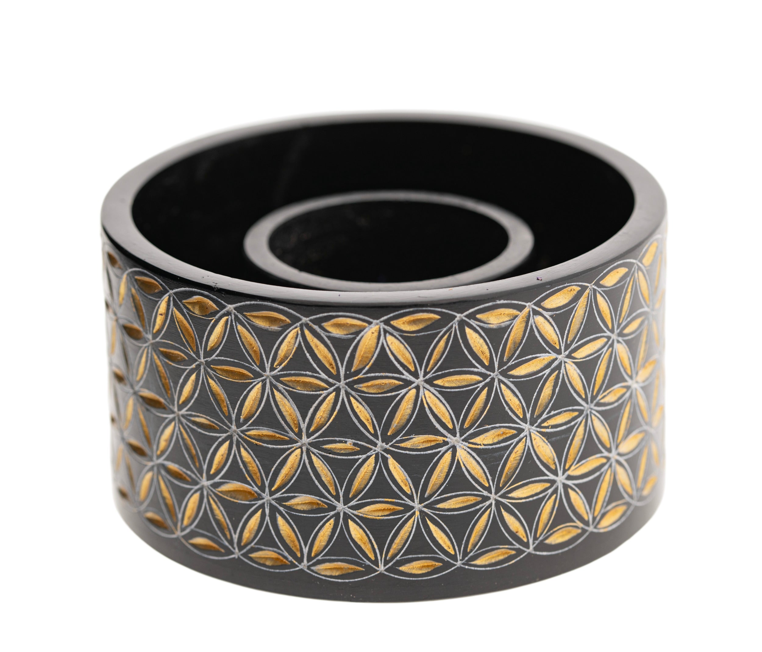 Smudge Bowl – Blume des Lebens – klein – Speckstein – Ø 9 cm × H 5 cm