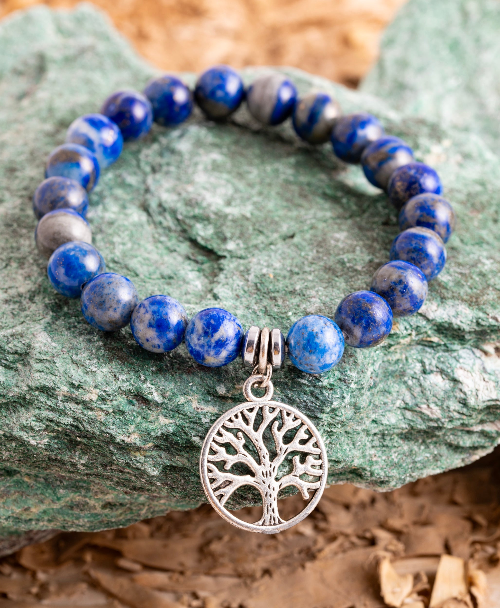 Sodalit Kugelarmband mit Yggdrasil Charm - Kugel ø 9 mm