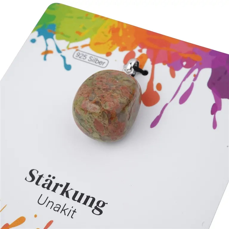 Stärkung – Unakit Trommelstein 2,0–2,5 cm mit 925er Silberöse - klein