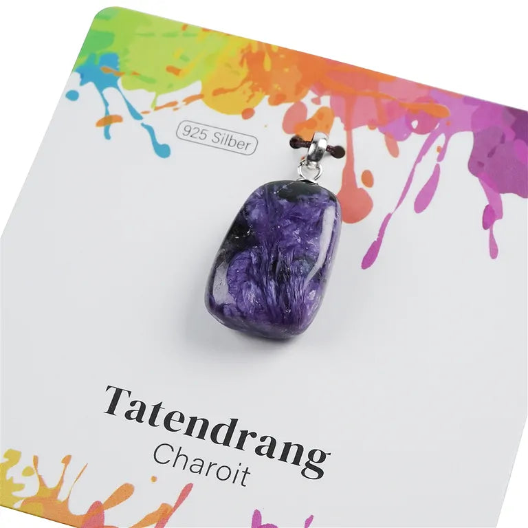 Tatendrang – Charoit Trommelstein 2,0–2,5 cm mit 925er Silberöse - klein