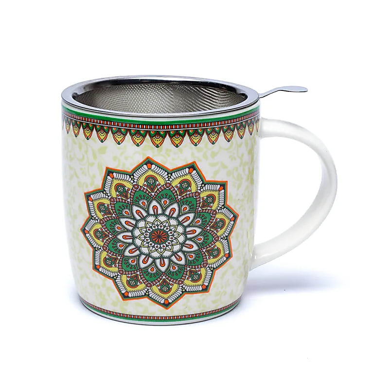 Teetasse mit Sieb – Mandala Grün - 400 ml