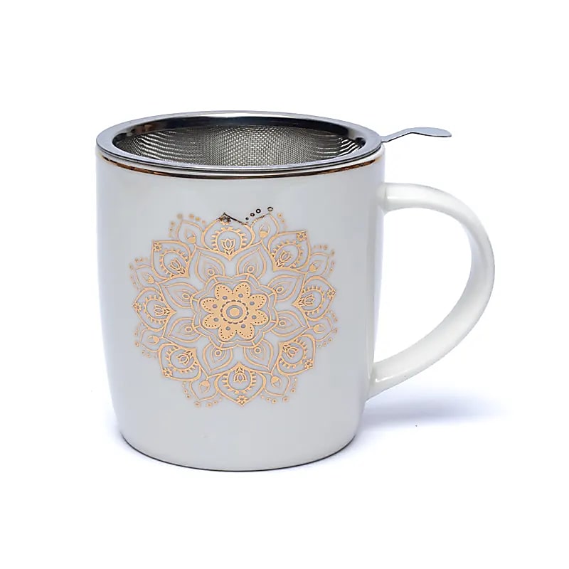 Teetasse mit Sieb – Mandala Weiß - 400 ml