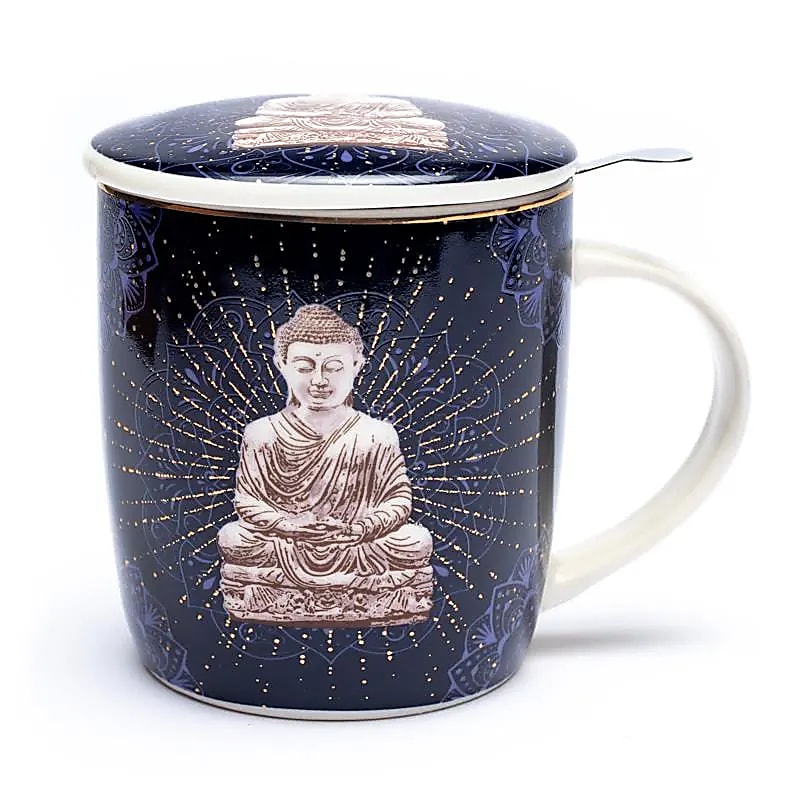 Teetasse mit Sieb und Deckel - Blauer Buddha - 400 ml