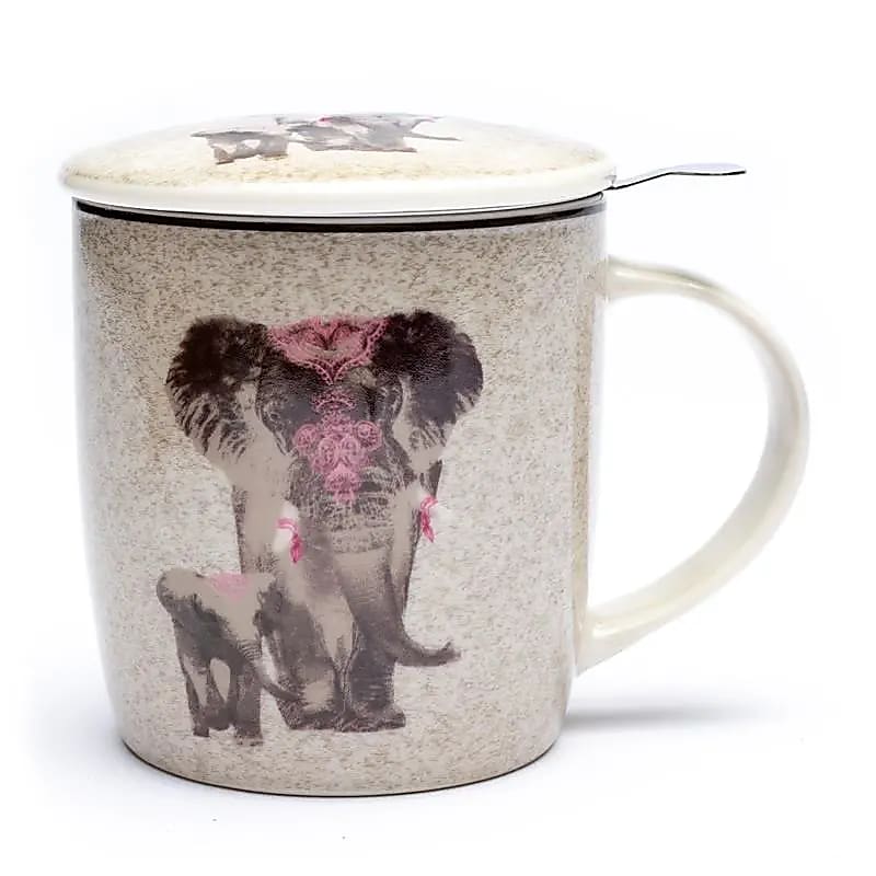 Teetasse mit Sieb und Deckel - Elefant - 400 ml