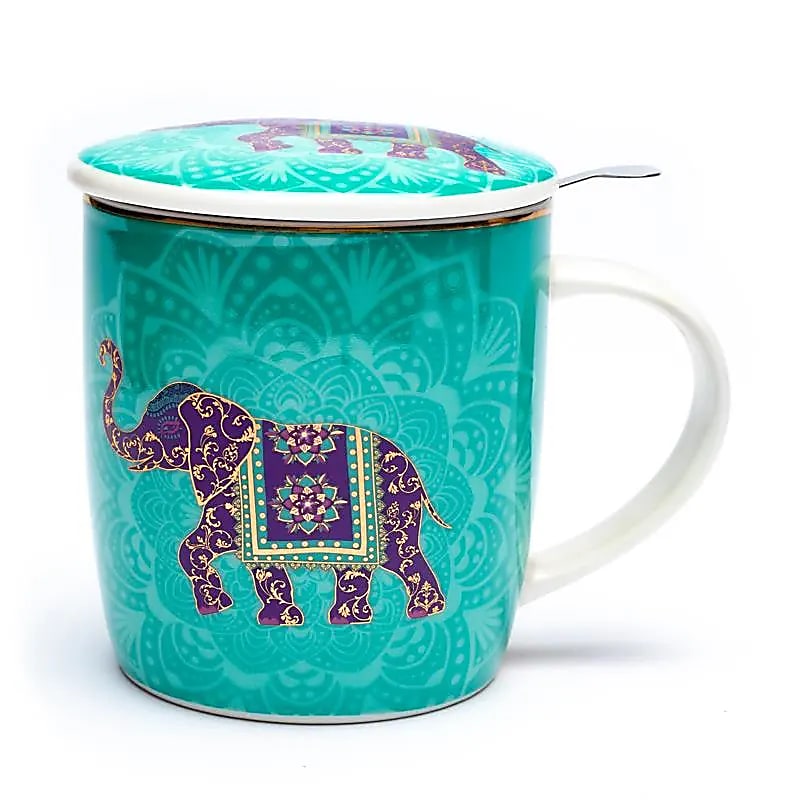 Teetasse mit Sieb und Deckel - Indischer Elefant - 400 ml