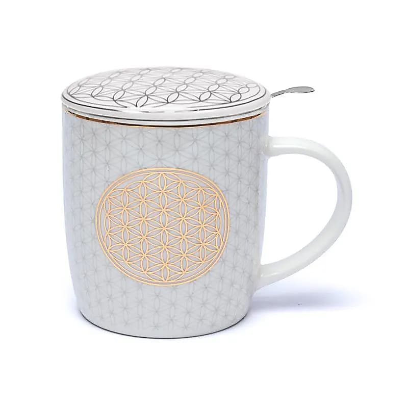 Teetasse mit Sieb & Deckel – Blume des Lebens - 400 ml