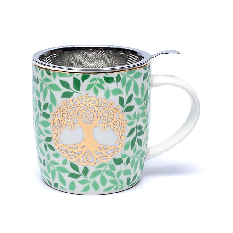 Edelstahlsieb in Lebensbaum-Teetasse – Detailansicht