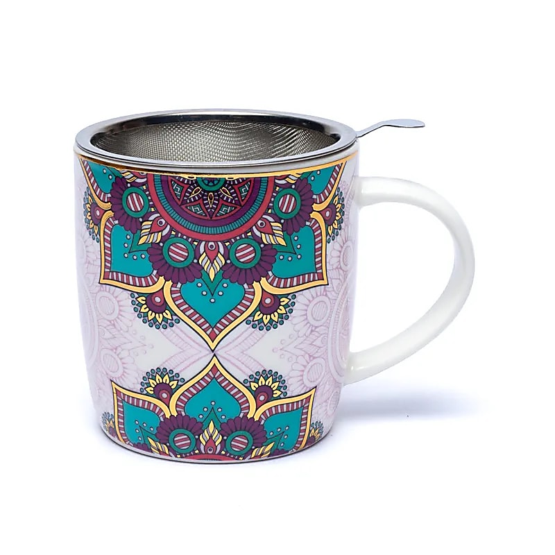 Teetasse mit Sieb – Mandala Türkis - 400 ml