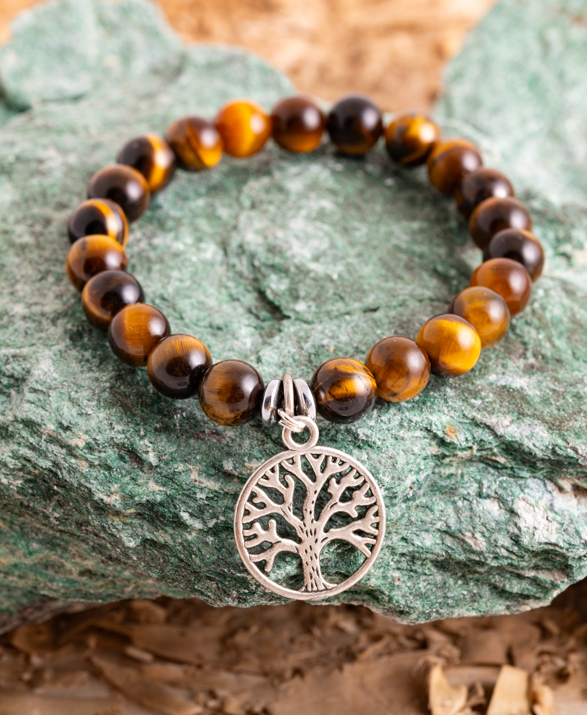 Tigerauge Kugelarmband mit Yggdrasil Charm - Kugel ø 9 mm