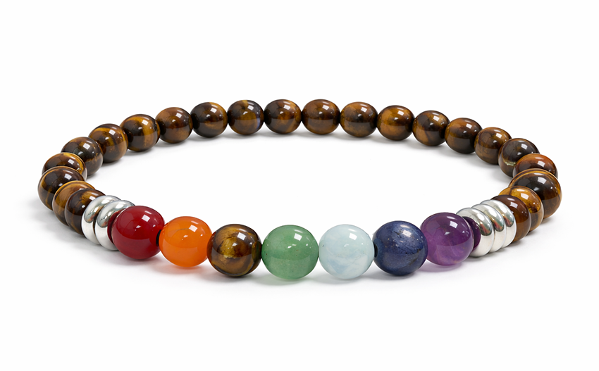 Goldenes Tigerauge & 7 Chakren Armband – Südafrika Natursteine (6 mm, A-Qualität)