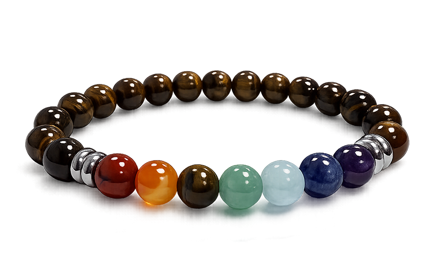 Goldenes Tigerauge & 7 Chakren Armband – Südafrika Natursteine (8 mm, A-Qualität)